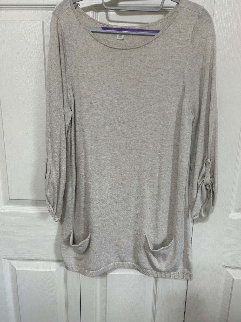 Caslon Women’s Lightweight Scoop Neck Tunic Sweater Sz L petite tan